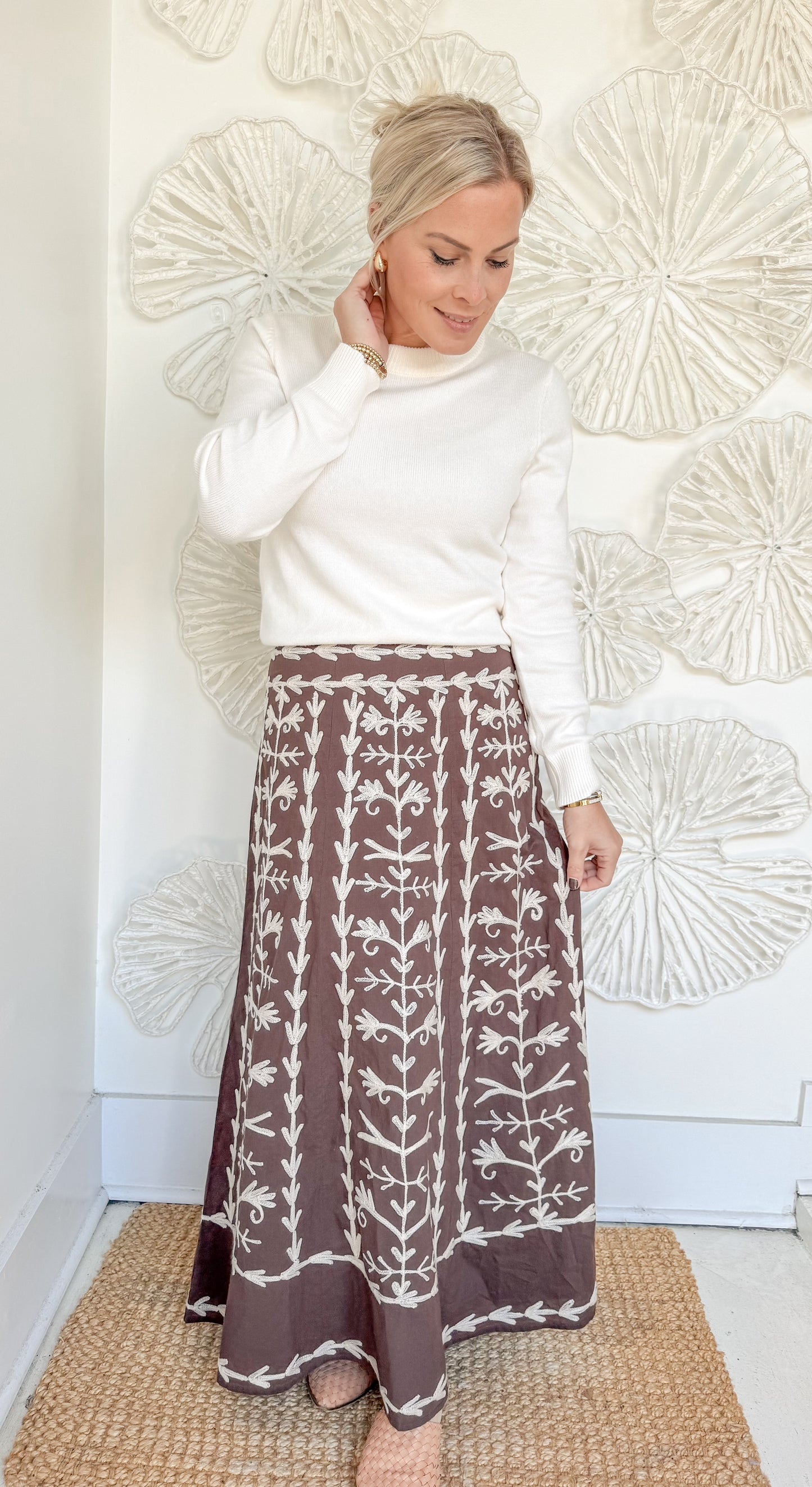 Brown Embroidered Skirt