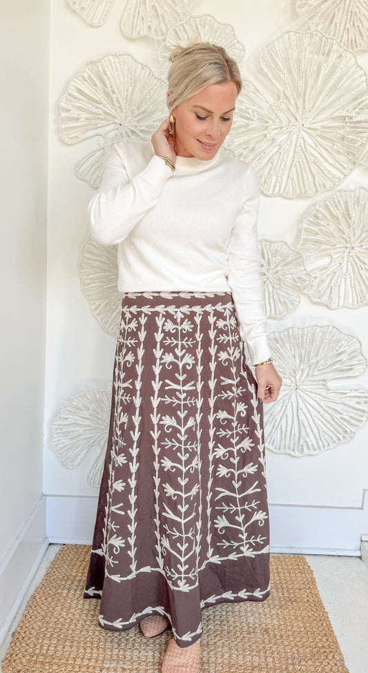 Brown Embroidered Skirt