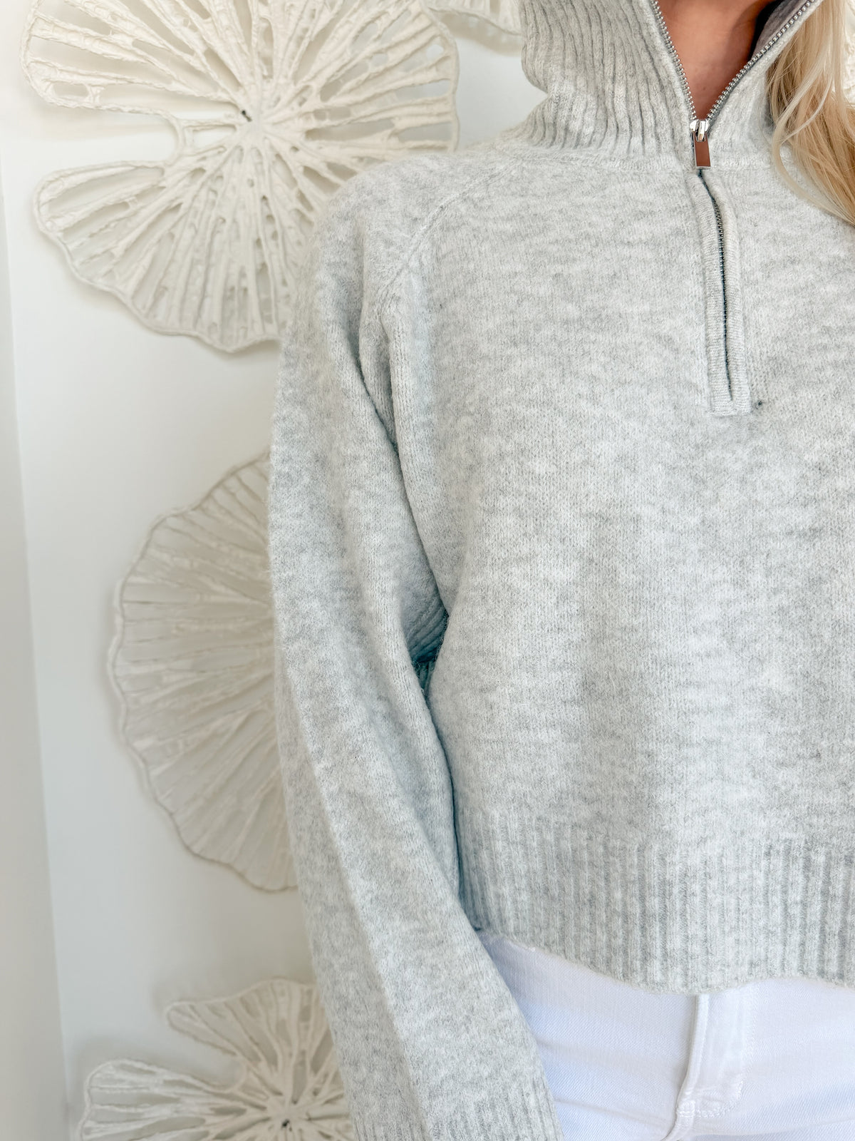 Heather Grey Quarter Zip Sweater