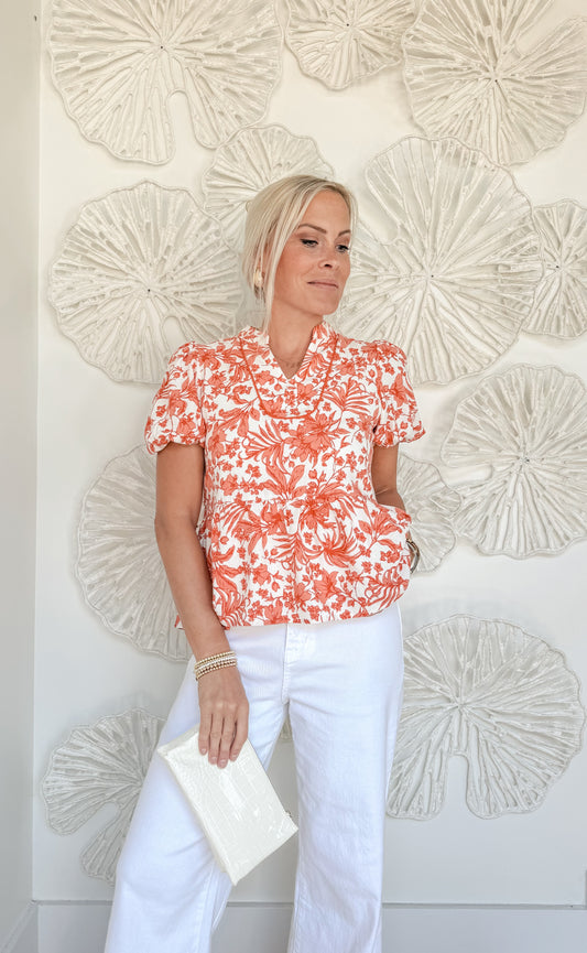 Orange Floral Blouse