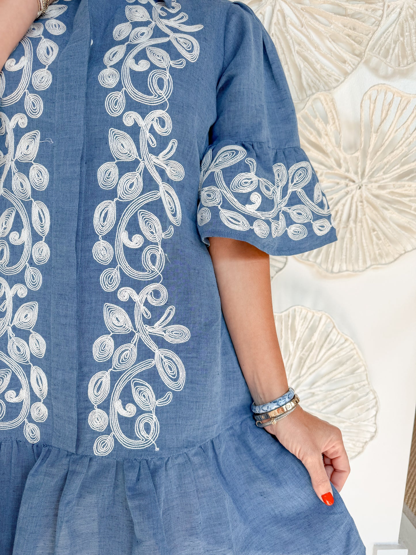 Dark Chambray Embroidered Mini