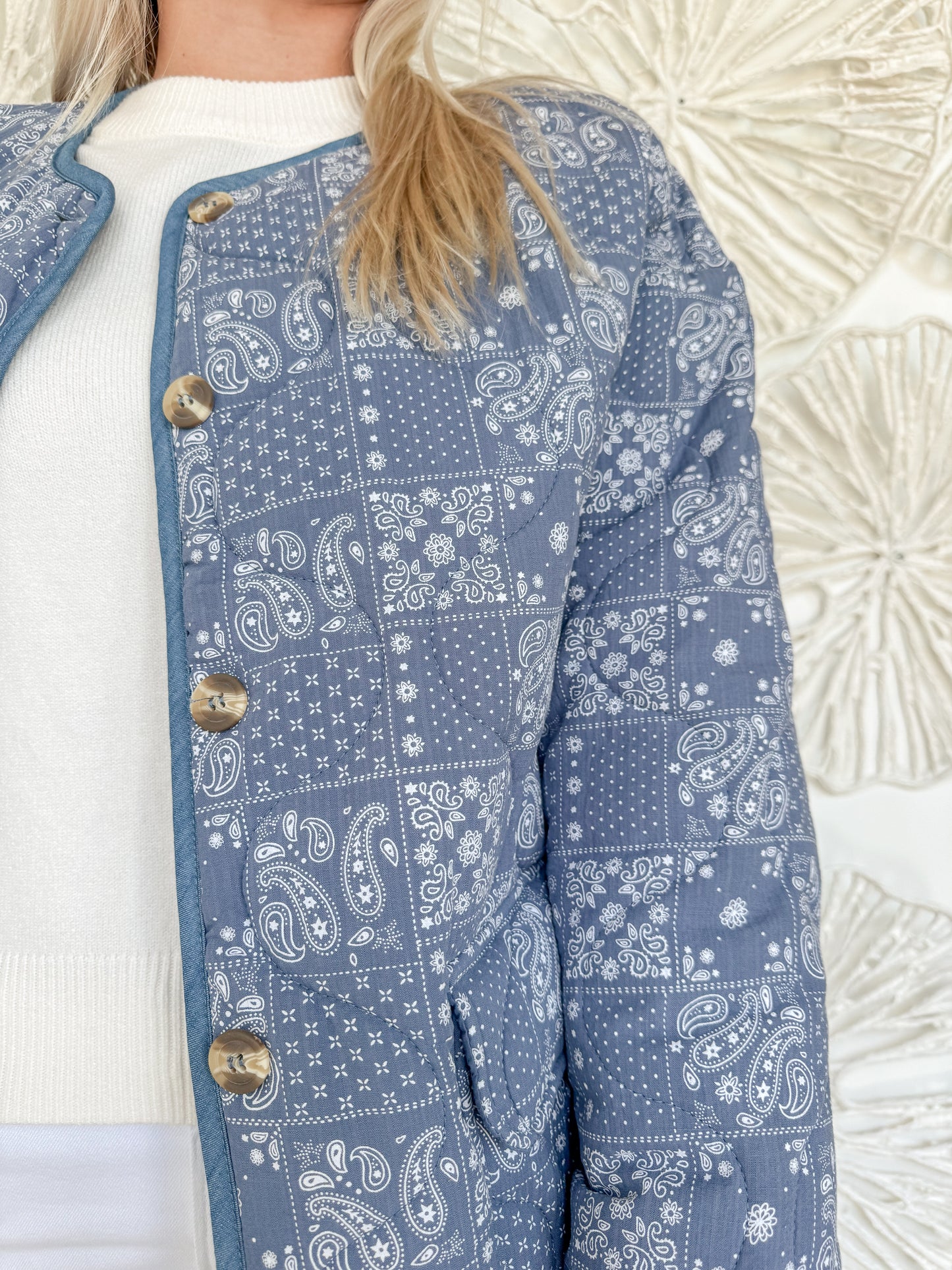 Blue Paisley Print Button Jacket