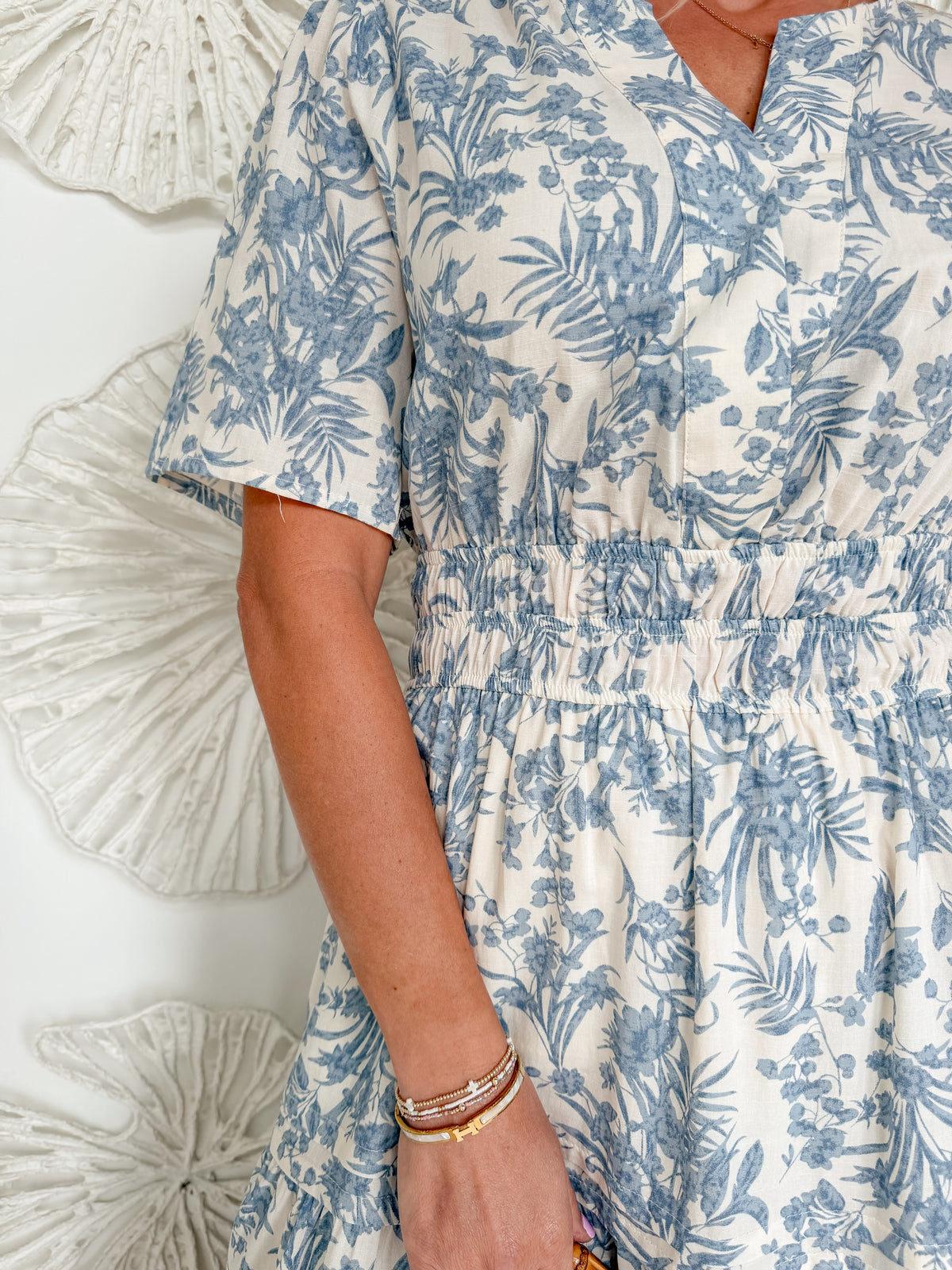 Blue Floral Printed VNeck Midi
