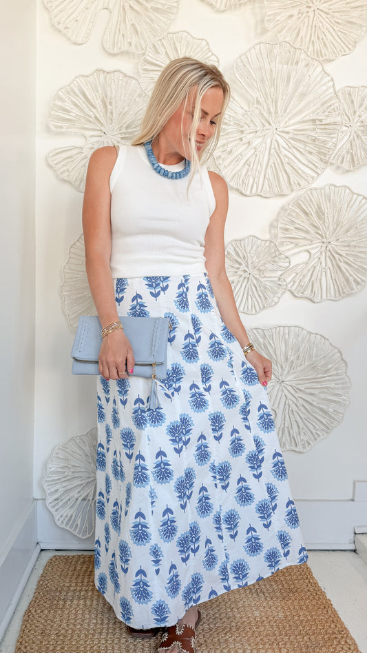 Blue Floral Printed Skirt