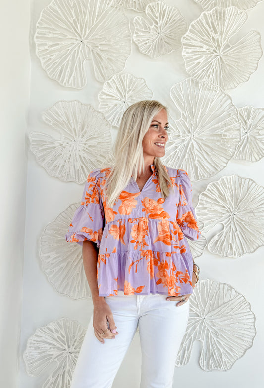 Purple & Orange Floral Blouse