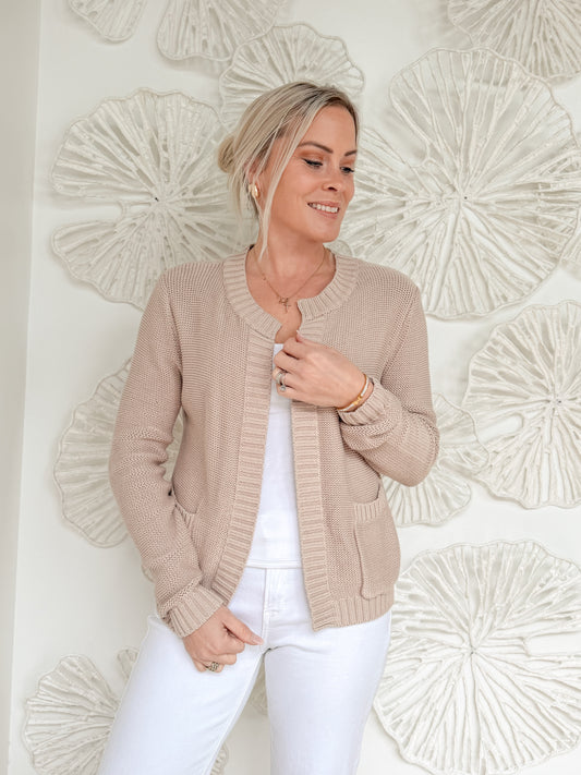 Natural Cardigan with Ribbed Detail