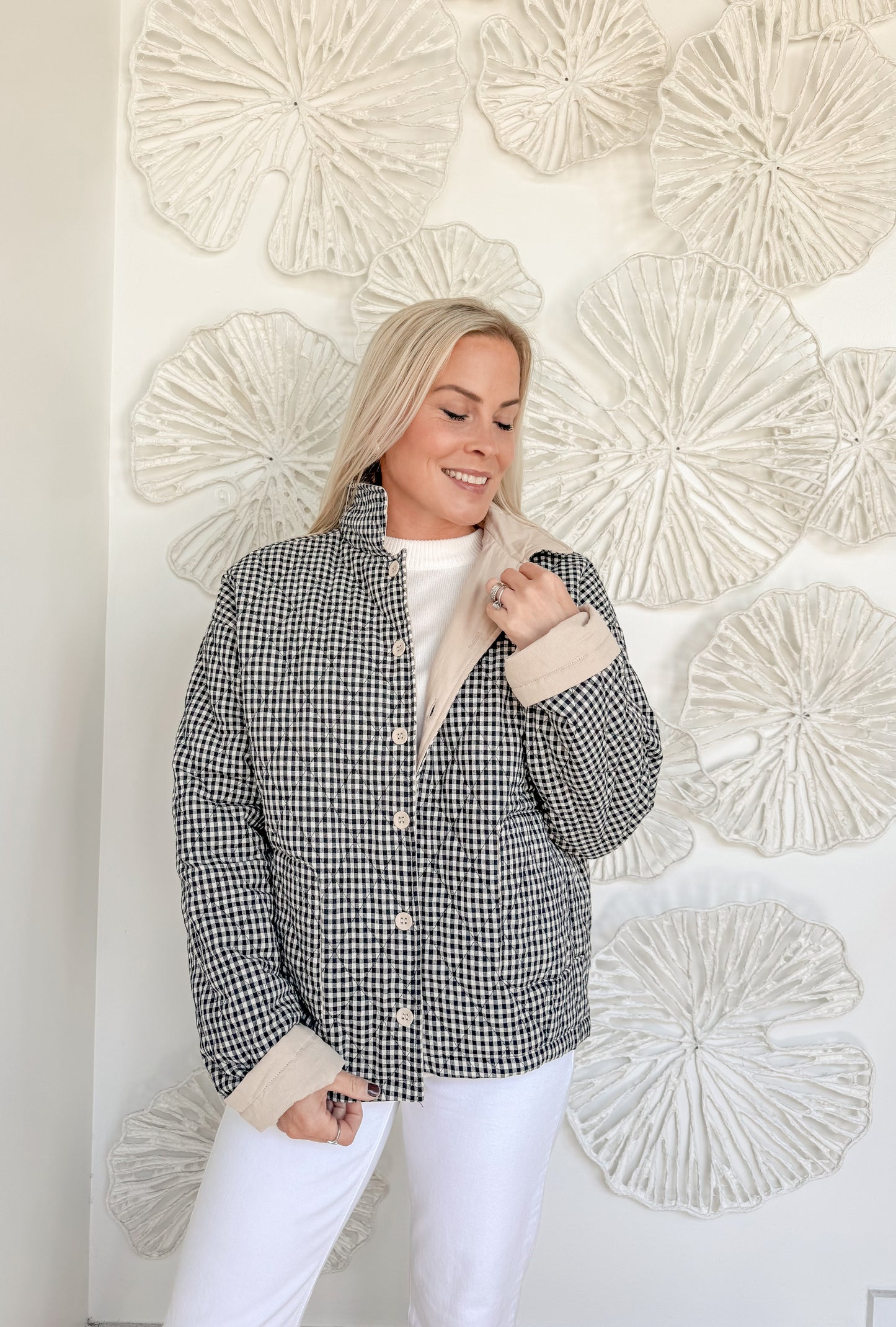 Light Khaki/Navy Gingham Reversible Jacket