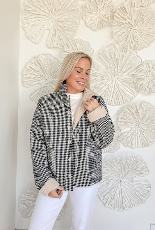 Light Khaki/Navy Gingham Reversible Jacket
