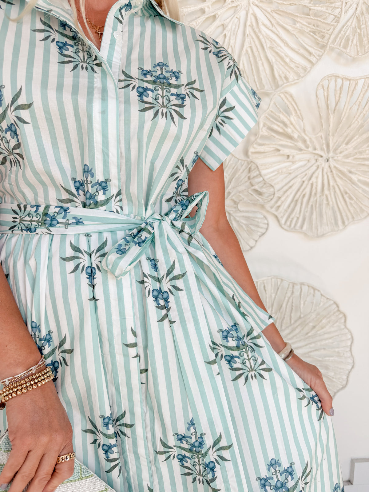 Mint Floral Collared Midi