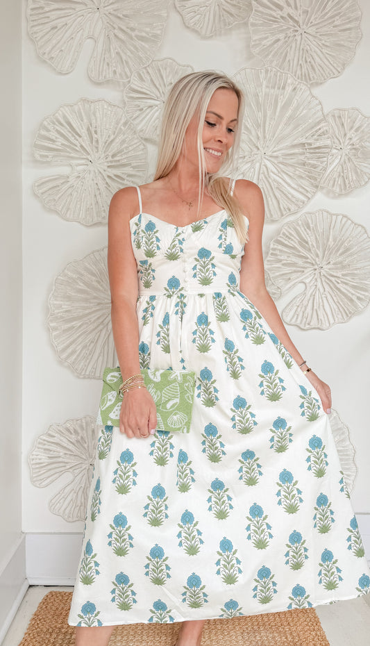 Blue/Green Printed Motif Midi