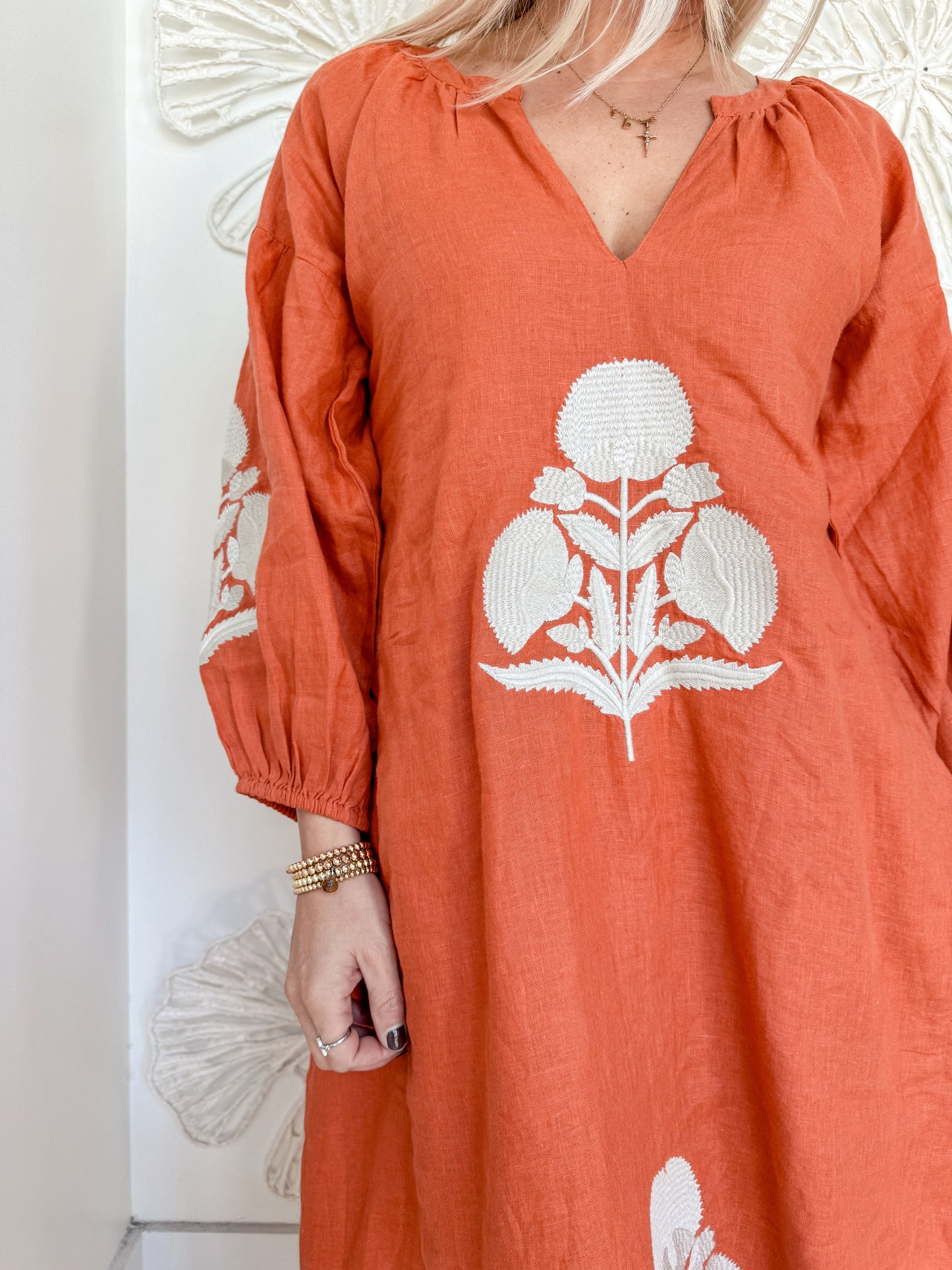 Fall Orange Floral Embroidered Maxi