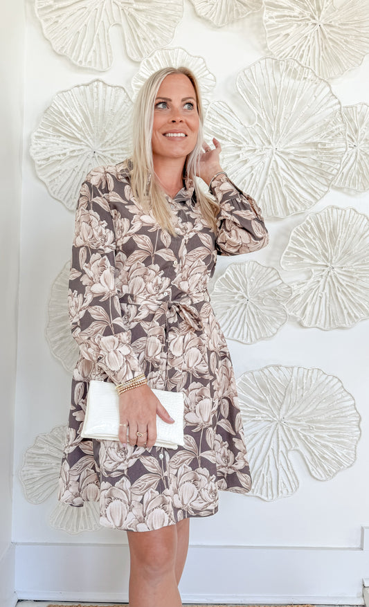 Brown Floral Silk Maxi