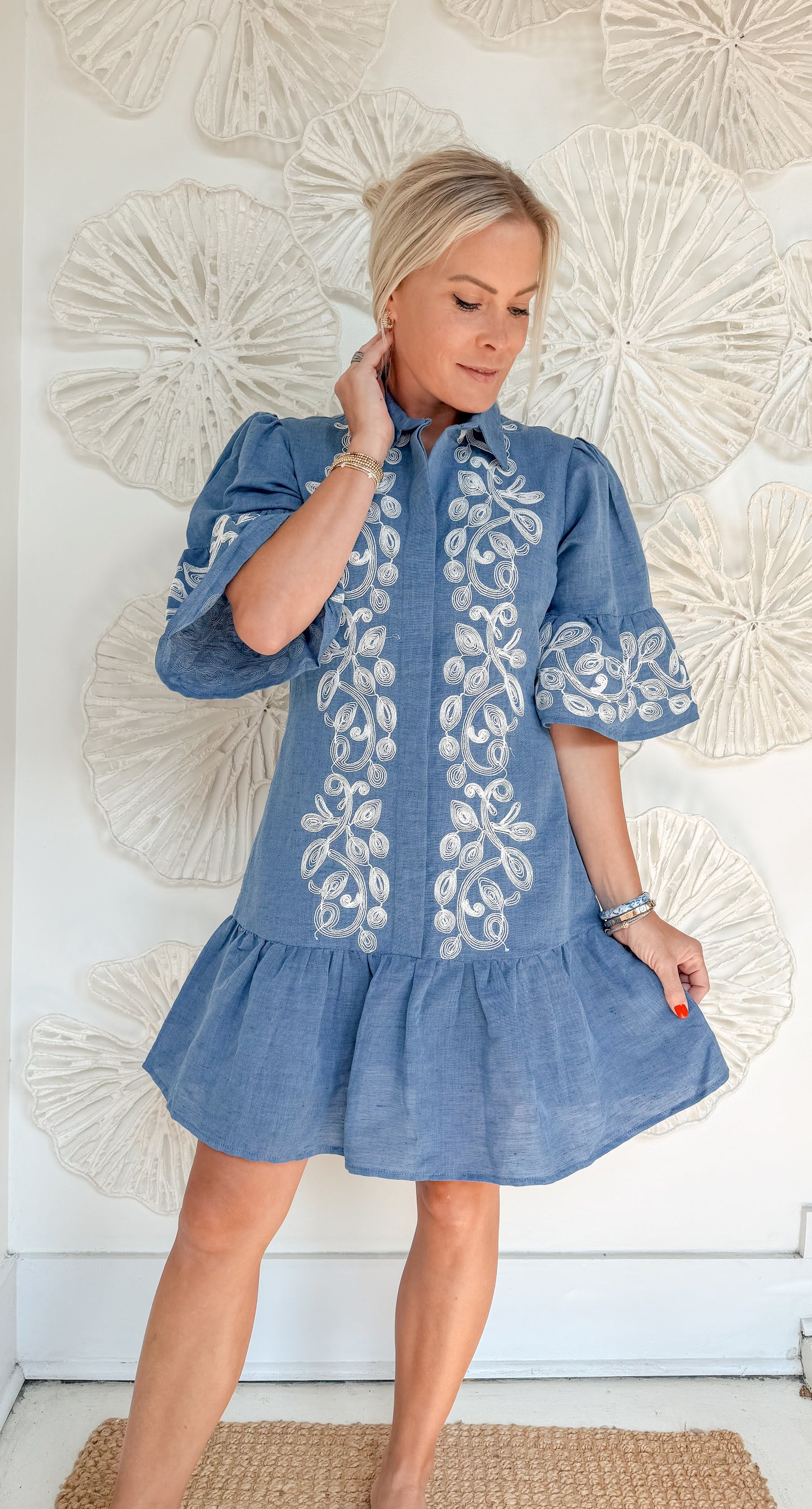 Dark Chambray Embroidered Mini
