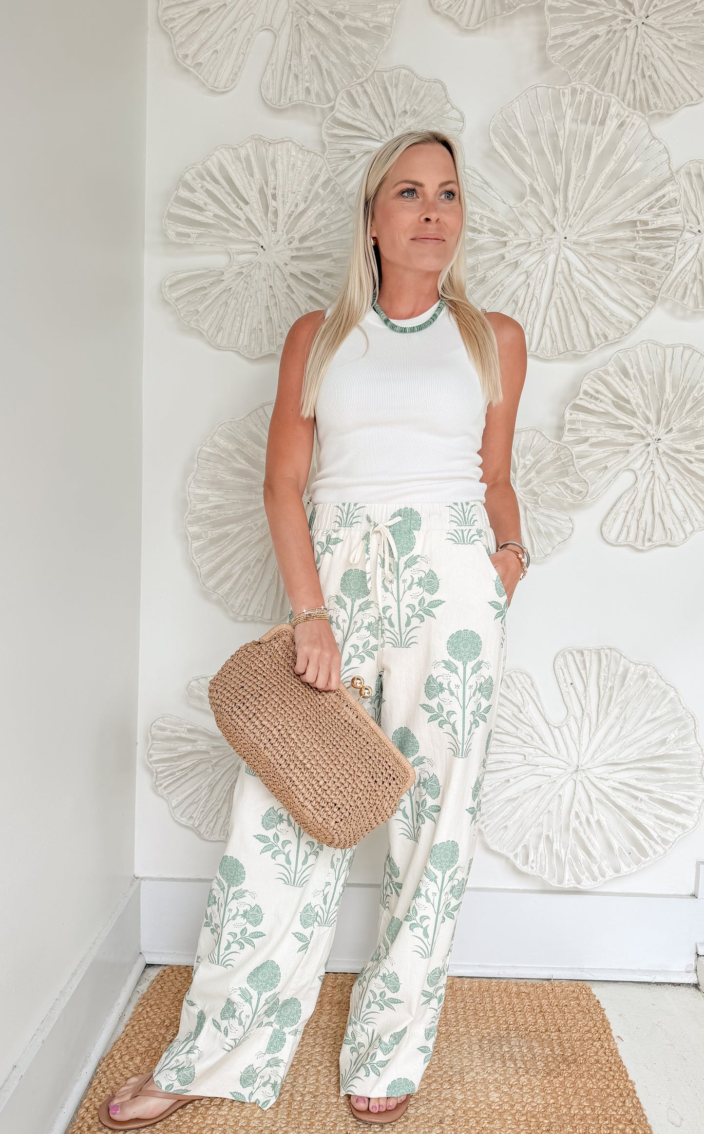 Mint Floral Printed Pants