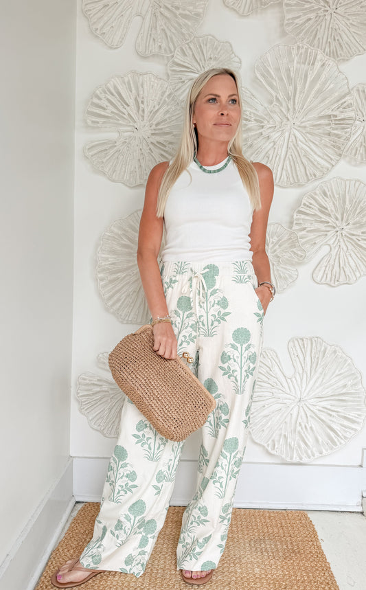 Mint Floral Printed Pants