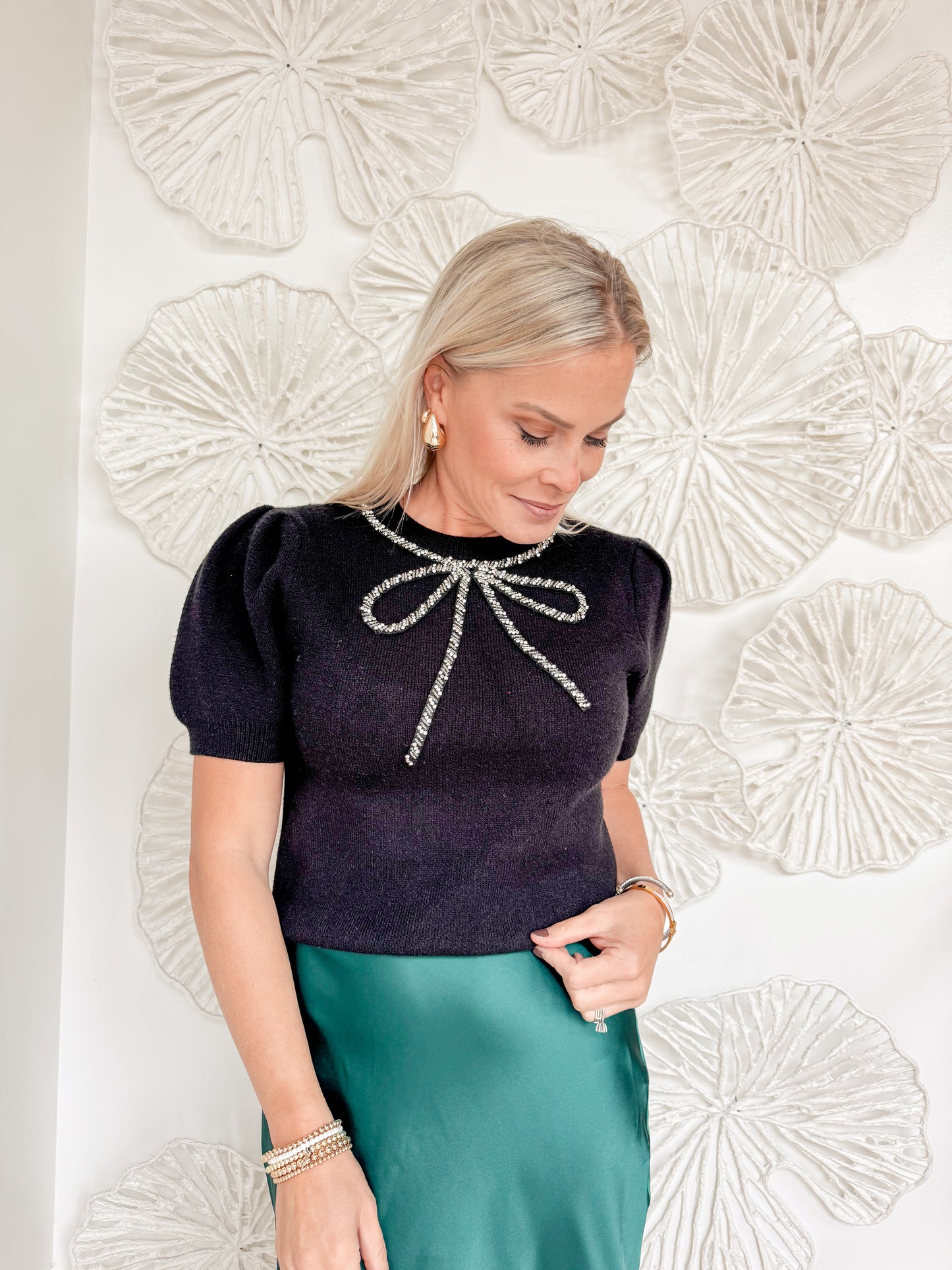 Black Rhinestone Bow Sweater