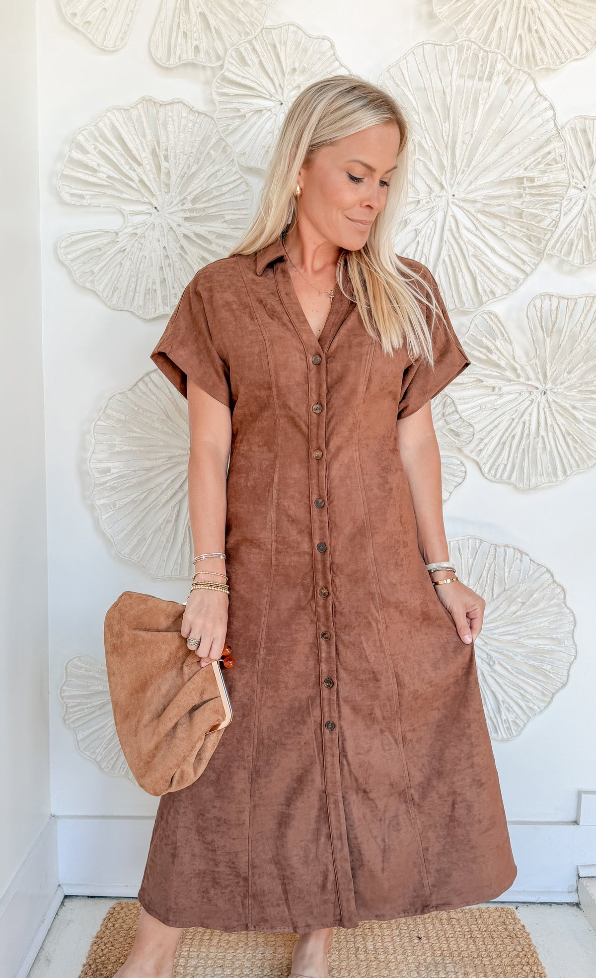 Chocolate Suede Collared Midi