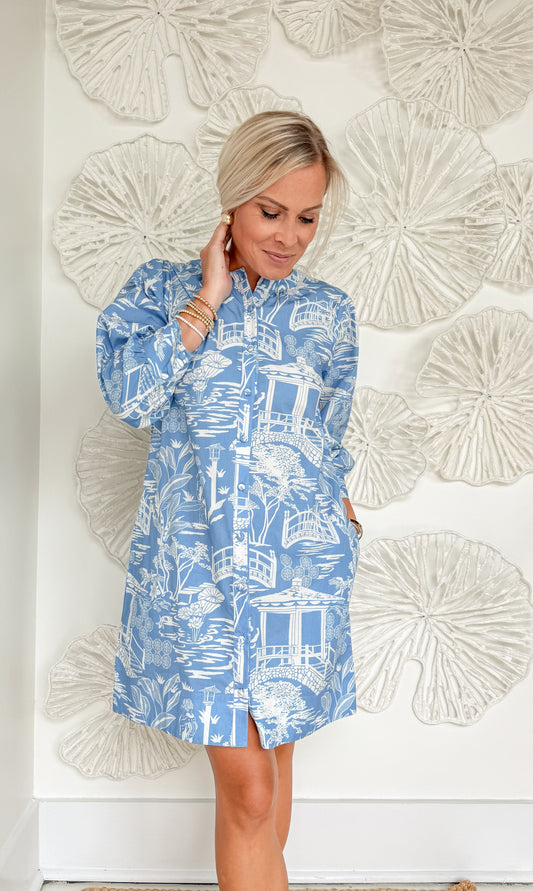 Blue Pagoda Print Mini