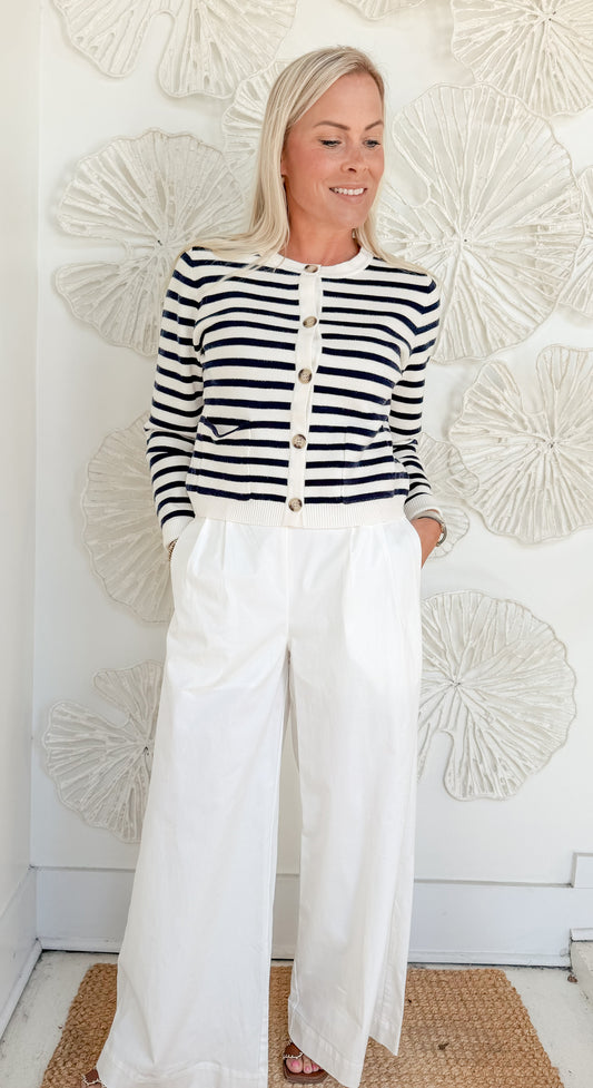 Navy Striped Button Cardigan