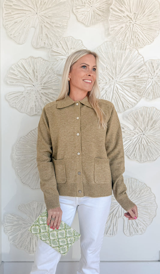 Green Knit Collared Button Sweater