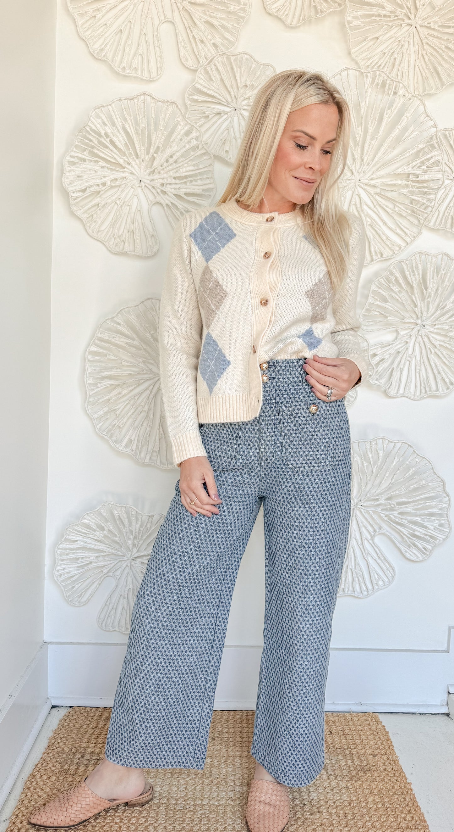 Blue Argyle Button Cardigan