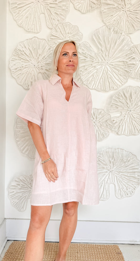 Blush Pink Linen Mini Dress