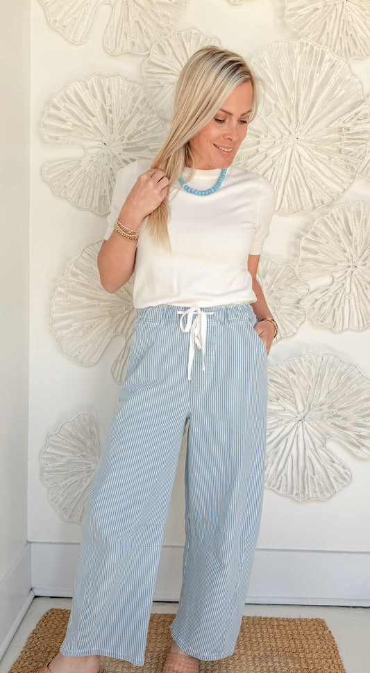 Striped Light Denim with Drawstring