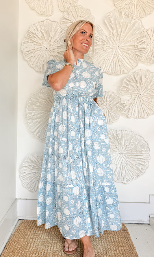 The Amelia Block Print Waist Tie Maxi