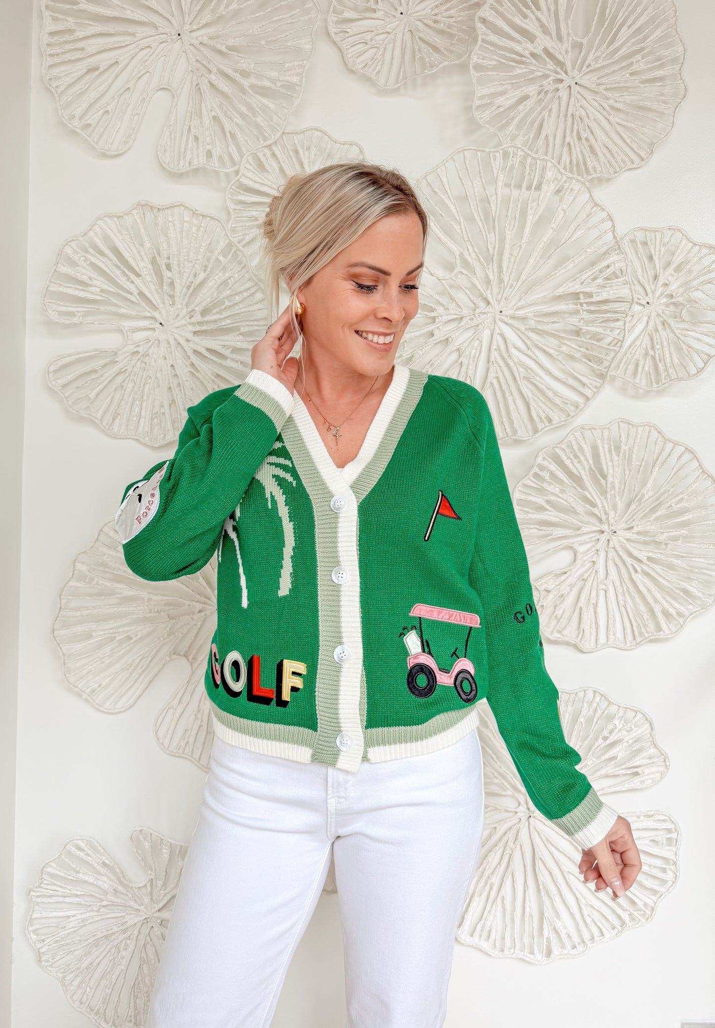 Green Golf Embroidered Cardigan