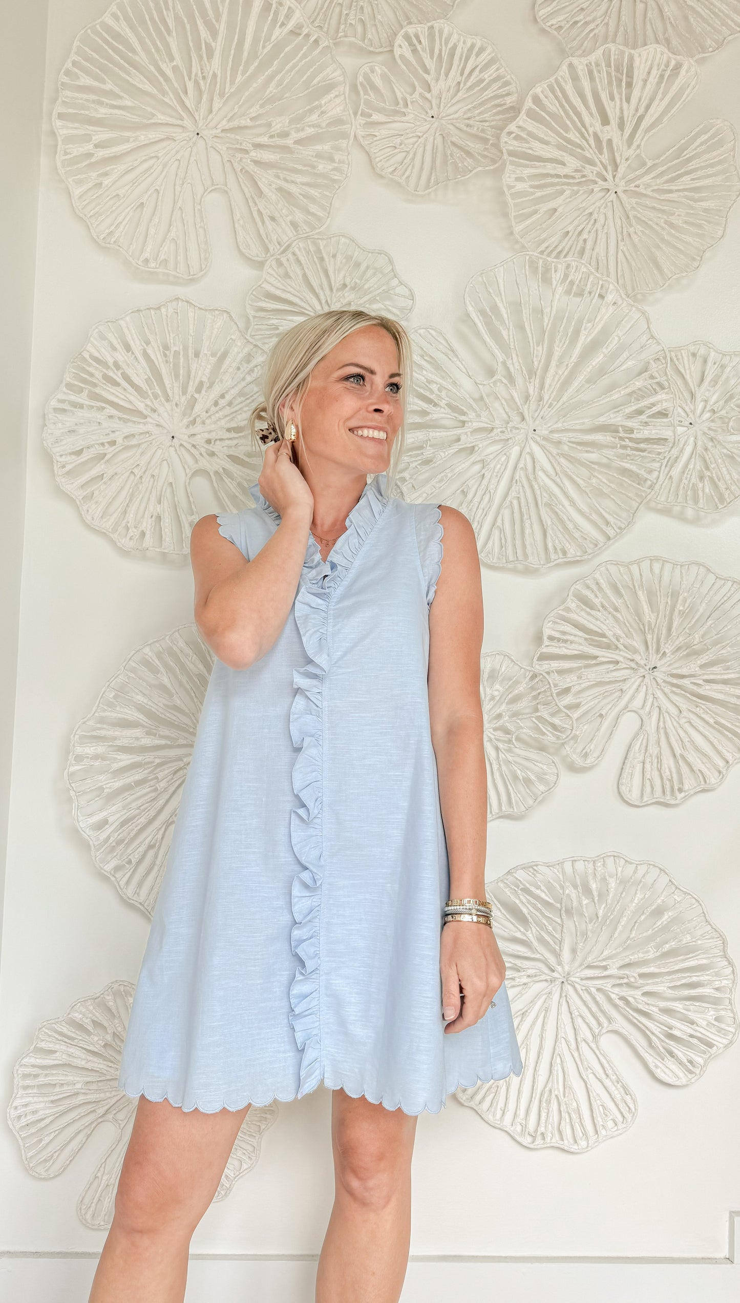 Blue Linen Ruffle Mini