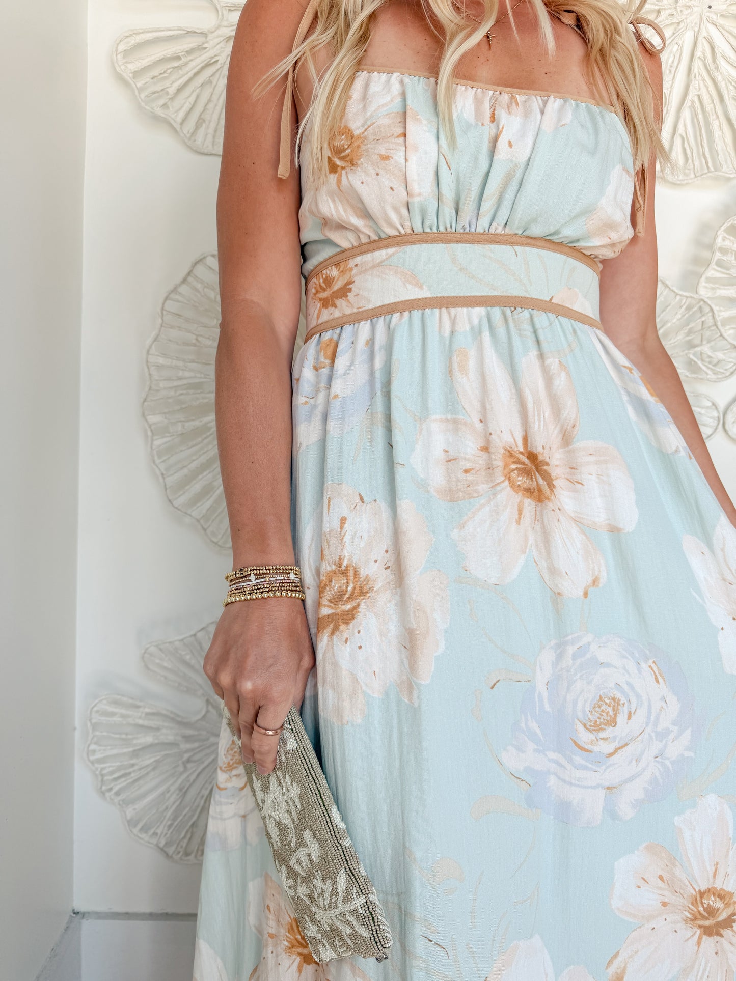 Dusty Mint/Light Brown Floral Printed Maxi