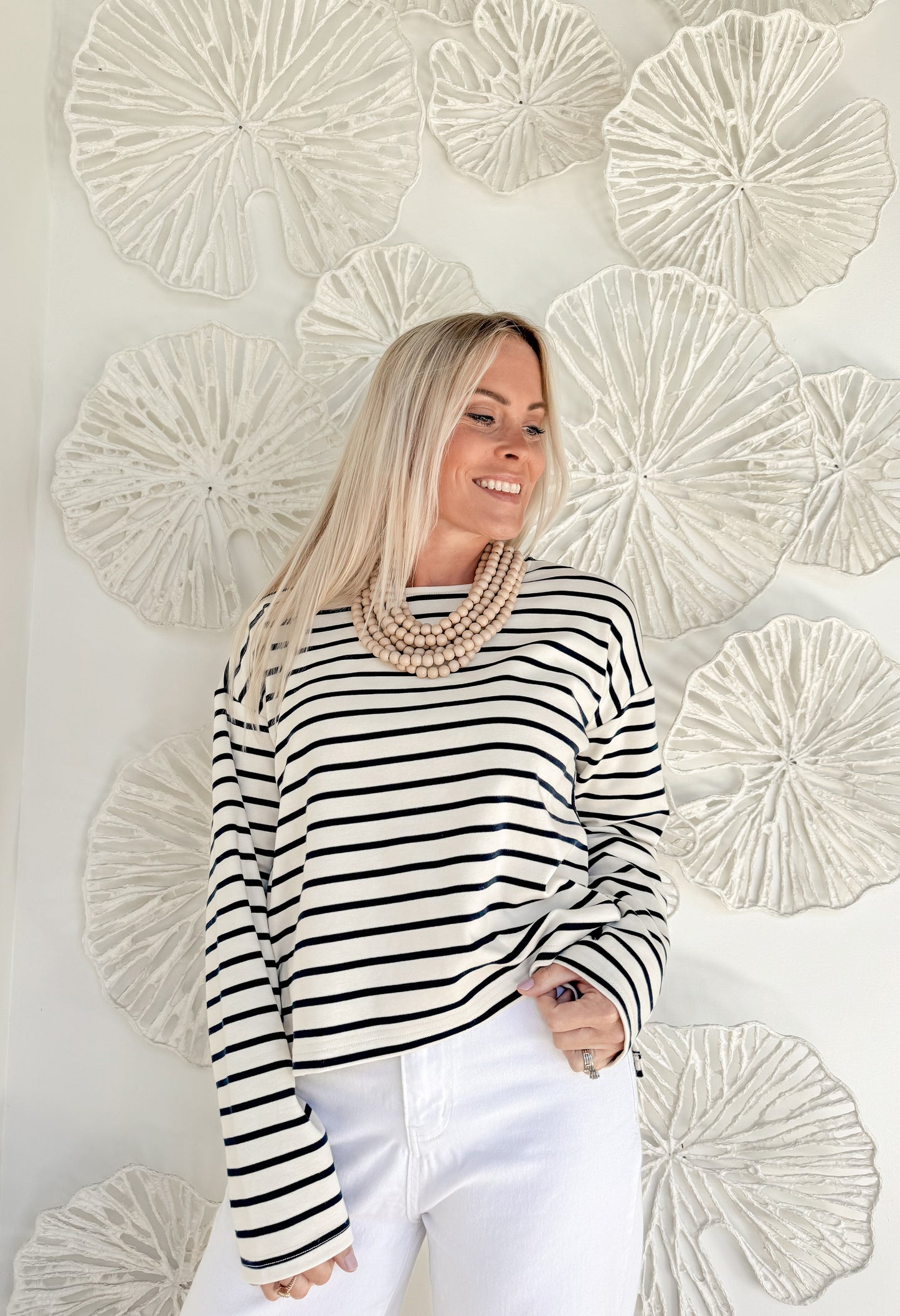 Navy/Cream Striped Long Sleeve