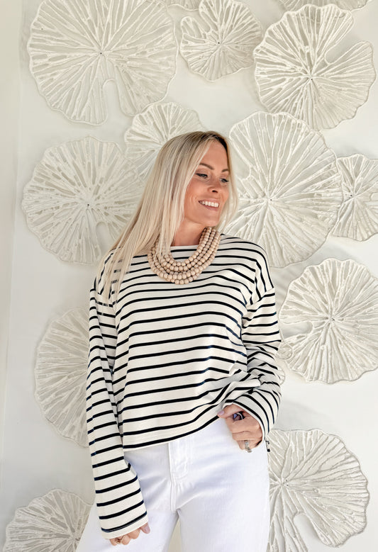 Navy/Cream Striped Long Sleeve