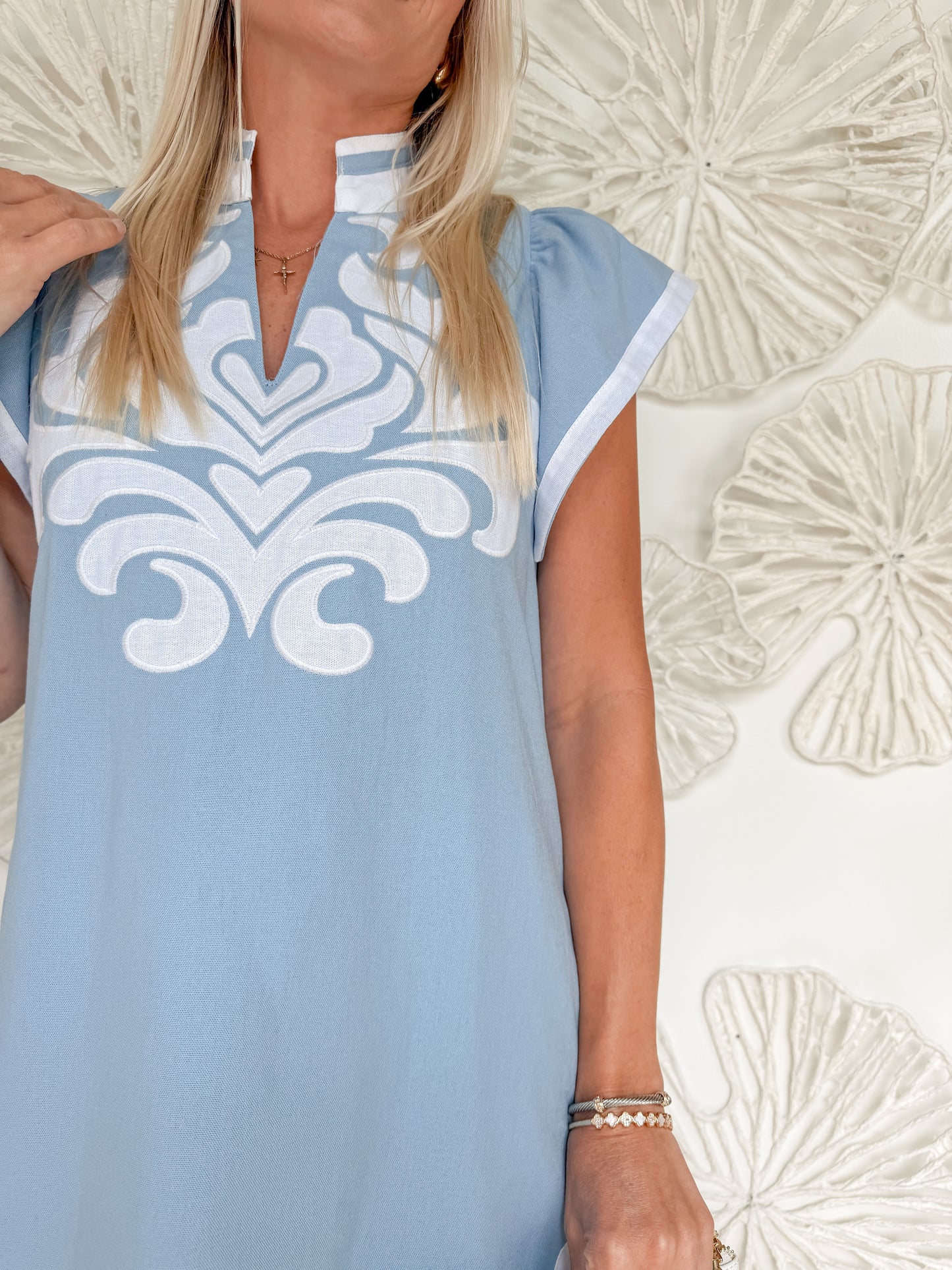 Light Blue Embroidered Mini Dress