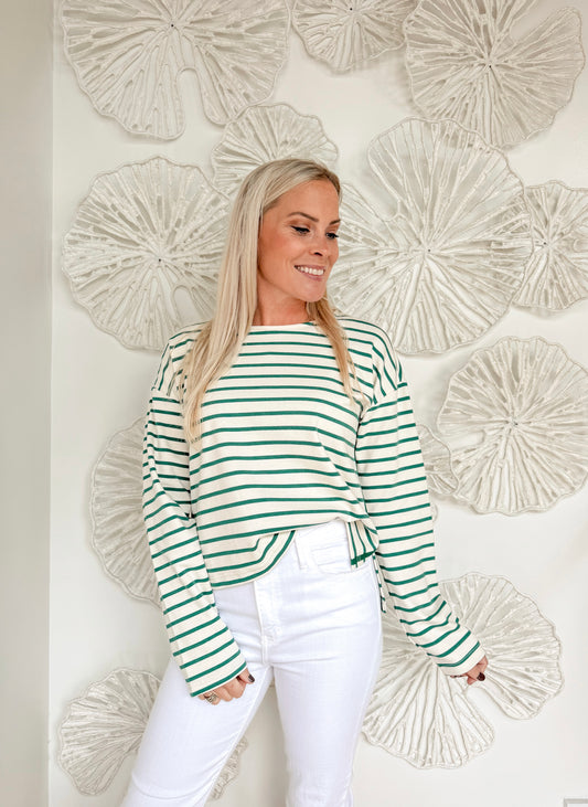 Green/Cream Striped Long Sleeve