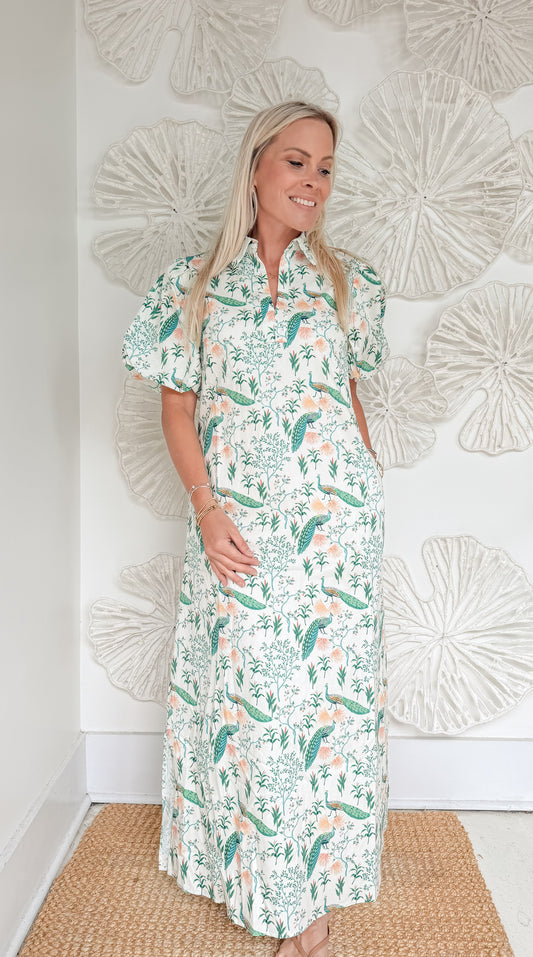 Peacock Printed Collared Midi