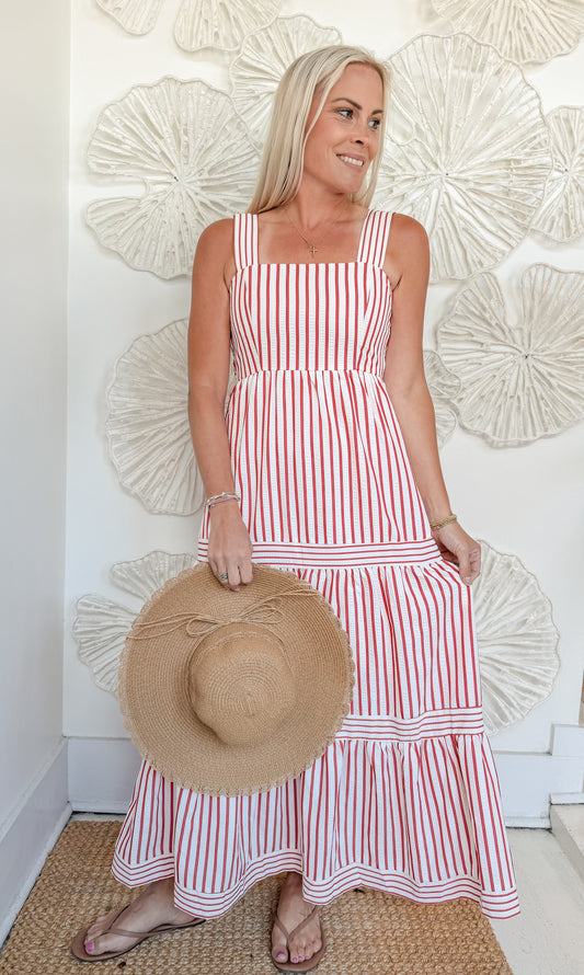 Red Textured Striped Maxi