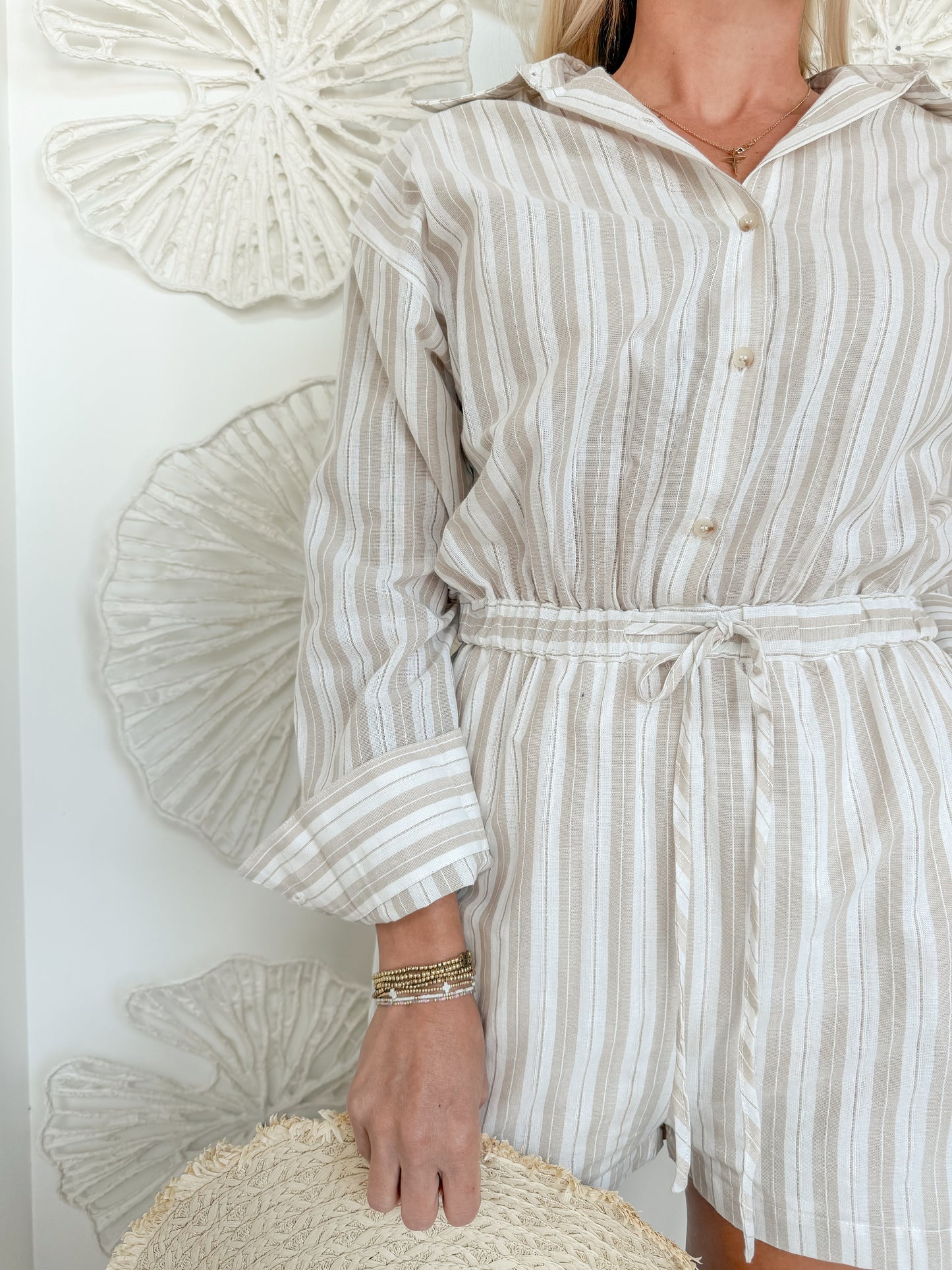 Sand Striped Collared Romper