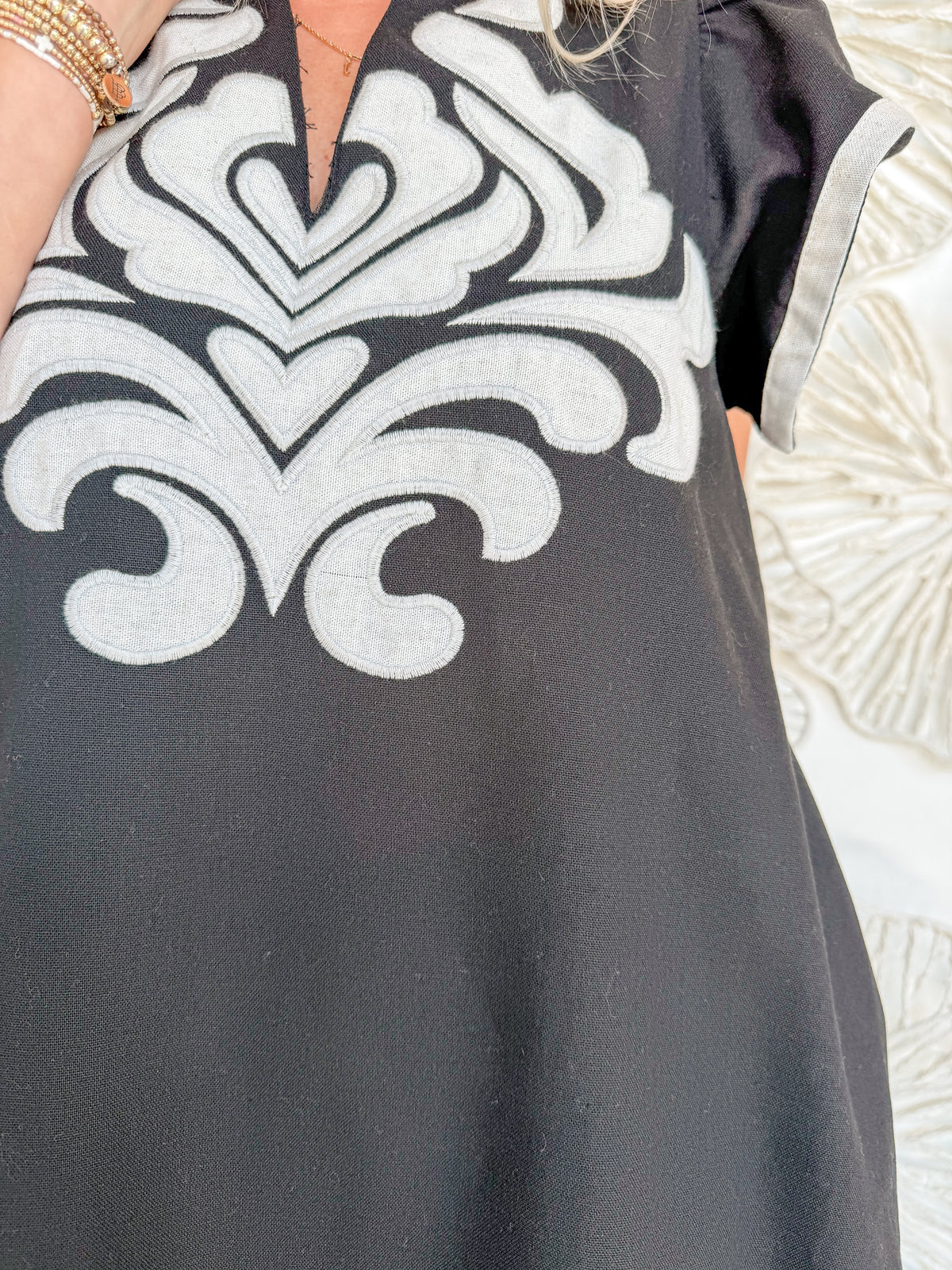 Black Embroidered Ming Collared Mini