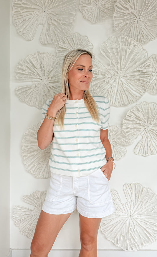 Seafoam Striped Button Blouse