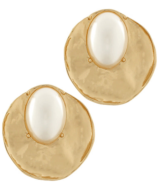 Round Hammered Pearl Stud