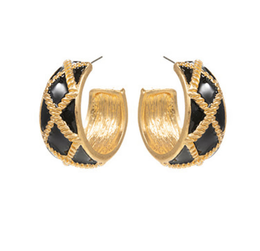 Black Criss Cross Enamel Hoops