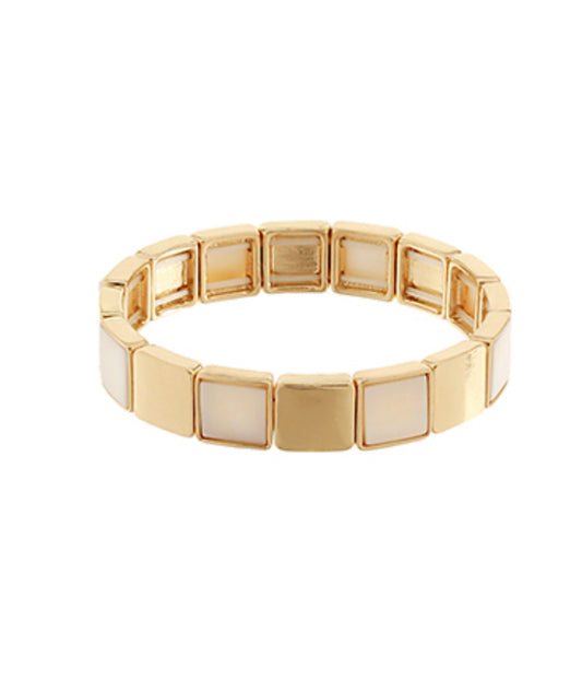 Pearl & Gold Square Link Bracelet