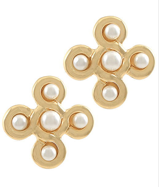 Round Pearl Crisscross Earrings