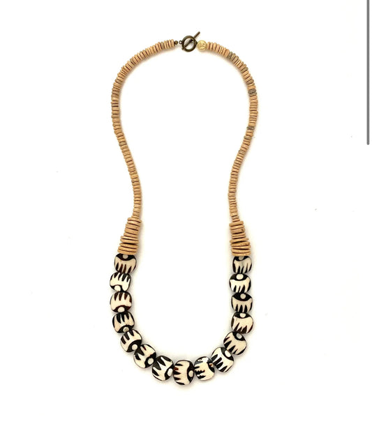 Black/Ivory Bone Bead Necklace