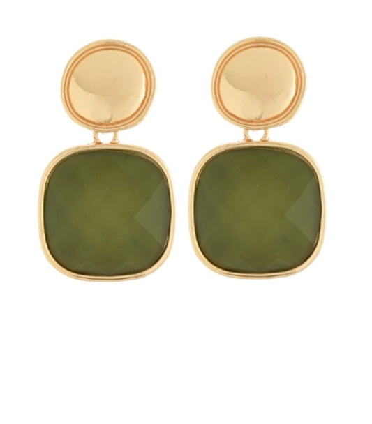Olive Square Stone Earrings