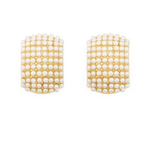 Wide Pearl Half Hoops