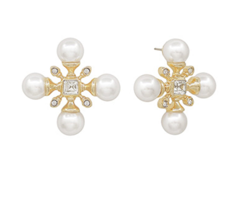 Pearl Cross Earrings