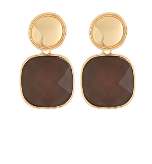 Brown Square Stone Earrings