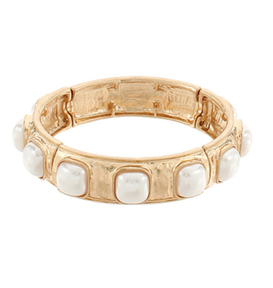 Cream/Gold Stone Station Bracelet